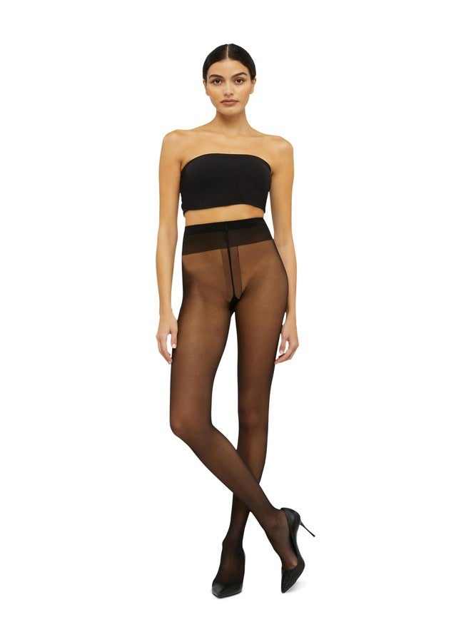 Wolford Individual 10 Tights For Women Sheer Shaping Pantyhose Reinforced Panty Shadow Toe Soft Waistband for All-Day Comfort Black Black Large - Image 3